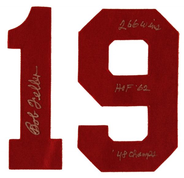 BOB FELLER SIGNED & 3X INSCRIBED CLEVELAND INDIANS STAT JERSEY