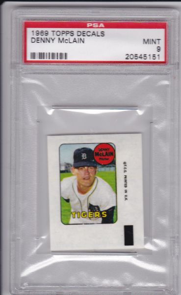 1969 TOPPS DECALS DENNY MCLAIN PSA 9