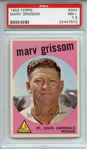 1959 TOPPS #243 MARV GRISSOM PSA 7.5