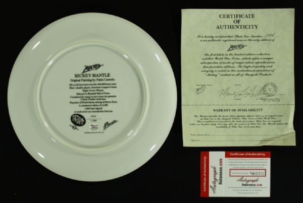 MICKEY MANTLE SIGNED & NUMBERED MARIGOLD PLATE - FACTORY AUTHENTICATED