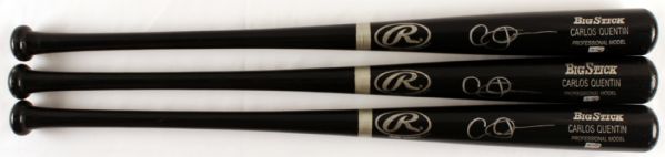 LOT OF 10 CARLOS QUENTIN SIGNED RAWLINGS BIG STICK BASEBALL BATS MLB HOLO