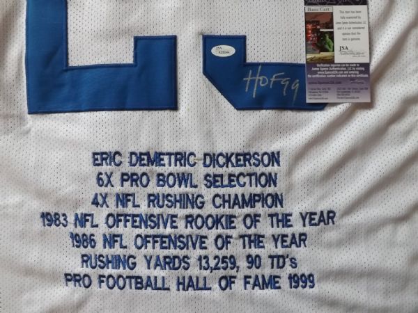 ERIC DICKERSON SIGNED RAMS STAT JERSEY JSA