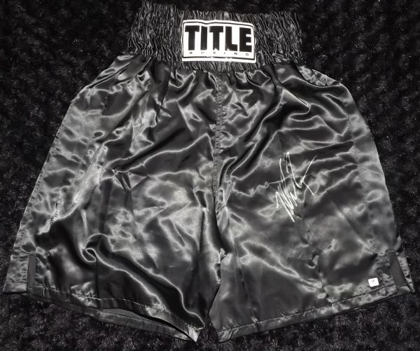MIKE TYSON SIGNED TITLE BOXING TRUNKS