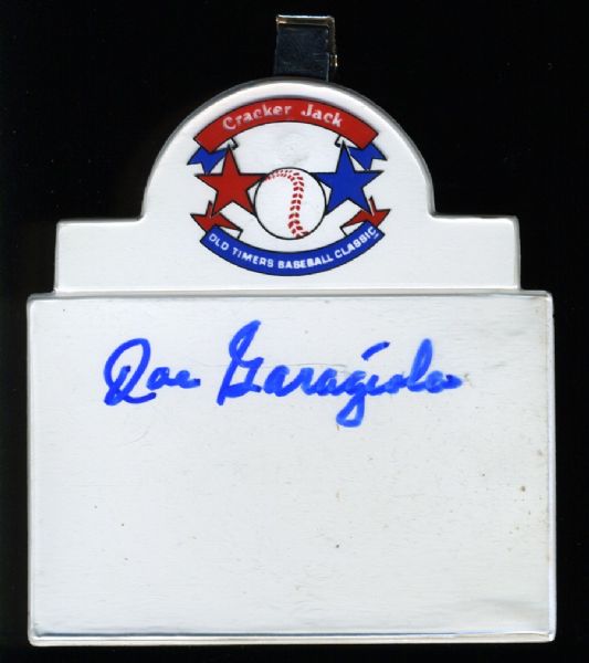 JOE GARAGIOLA SIGNED CRACKER JACK OLD TIMERS BASEBALL CLASSIC BADGE