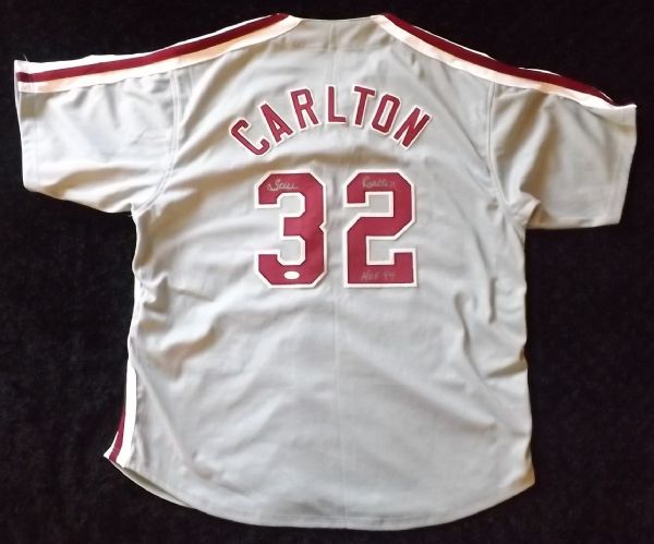 STEVE CARLTON SIGNED & INSCRIBED PHILLIES JERSEY JSA