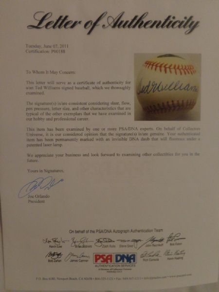 TED WILLIAMS SIGNED OAL BASEBALL PSA/DNA LOA