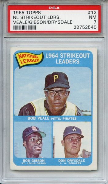 1965 TOPPS #12 NL K LDRS. GIBSON DRYSDALE VEALE PSA 7