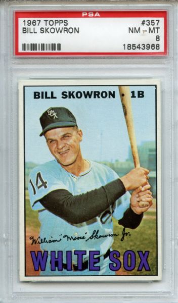 1967 TOPPS #357 BILL SKOWRON PSA 8