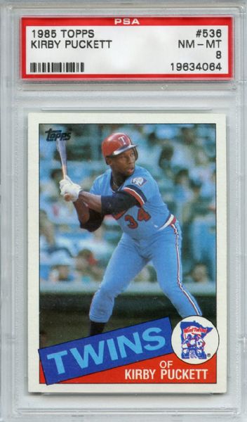 1985 TOPPS #536 KIRBY PUCKETT ROOKIE PSA 8