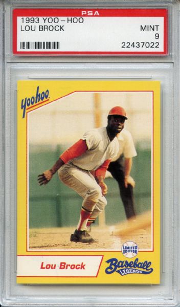 RARE 1993 YOO-HOO LOU BROCK PSA 9 POP 1/1