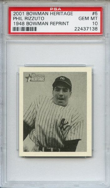 2001 BOWMAN HERITAGE #5 PHIL RIZZUTO 1948 REPRINT PSA 10