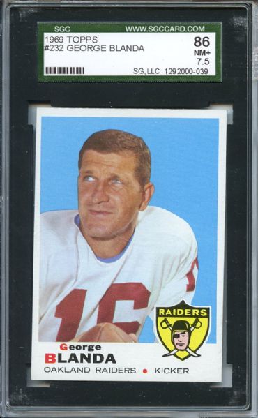 1969 TOPPS #232 GEORGE BLANDA SGC 86