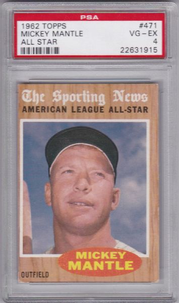 1962 TOPPS #471 MICKEY MANTLE ALL-STAR PSA 4