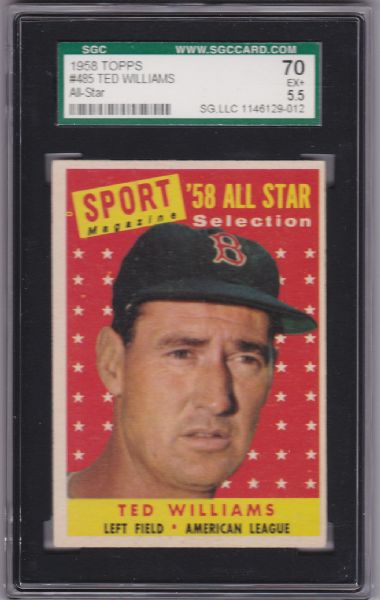 1958 TOPPS #485 TED WILLIAMS ALL-STAR SGC 70