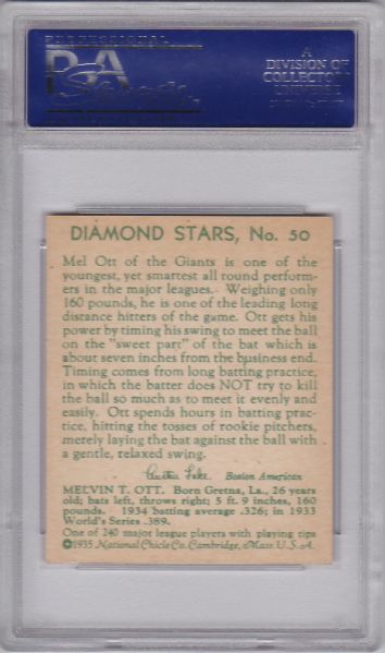 1935 DIAMOND STARS #50 MEL OTT PSA 8