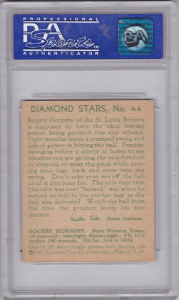 1935 DIAMOND STARS #44 ROGERS HORNSBY PSA 8