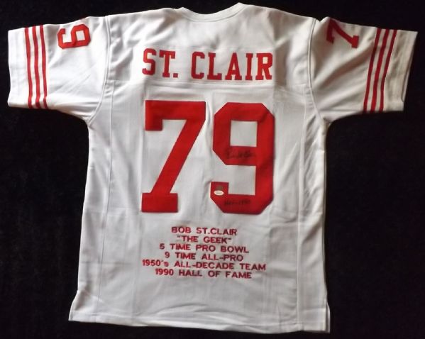 BOB ST. CLAIR 49ERS SIGNED & INSCRIBED STAT JERSEY JSA