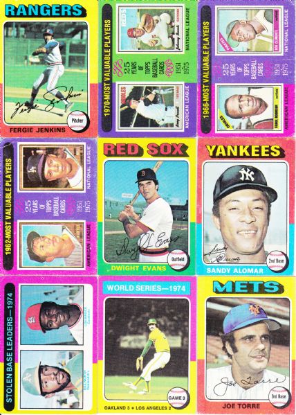 1975 TOPPS SET BUILDER 200 CARD LOT W/ HOF'S