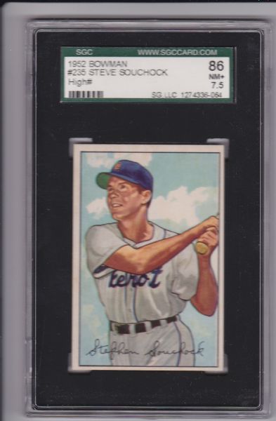 1952 BOWMAN #235 STEVE SOUCHOCK HIGH CARD SGC 86