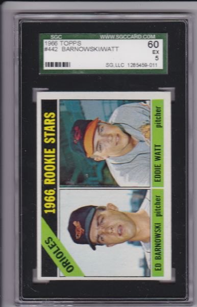 1966 TOPPS #442 ORIOLES ROOKIES BARNOWSKI/WATT SGC 60