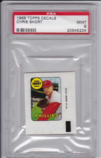 1969 TOPPS DECALS CHRIS SHORT PSA 9