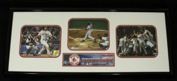 JOHNNY DAMON SIGNED PHOTO CUSTOM FRAMED 41x18 04 ALCS GRAND SLAM STEINER