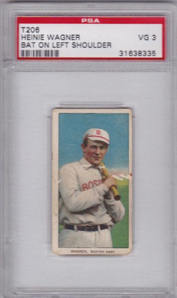 1909-11 T206 PEIDMONT HEINIE WAGNER BAT ON LEFT PSA 3