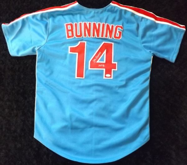 JIM BUNNING SIGNED & INSCRIBED THROWBACK PHILLIES JERSEY JSA