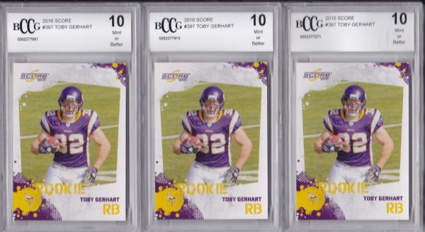 2010 SCORE #397 TOBY GERHART ROOKIE LOT OF 3 BCCG 10