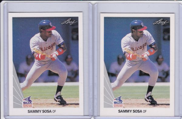 1990 LEAF #220 SAMMY SOSA ROOKIE CARD LOT OF 2