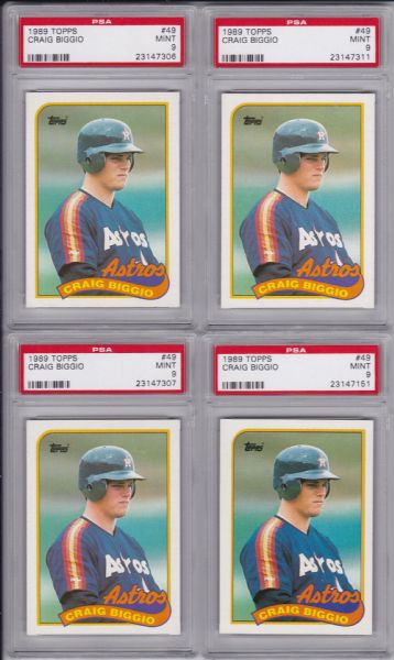 1989 TOPPS #49 CRAIG BIGGIO ROOKIE LOT OF 8 ALL MINT PSA 9