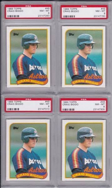 1989 TOPPS #49 CRAIG BIGGIO ROOKIE LOT OF 7 ALL NMMT PSA 8