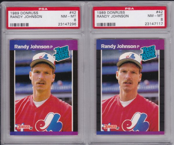 1989 DONRUSS #42 RANDY JOHNSON ROOKIE LOT OF 2 BOTH PSA 8