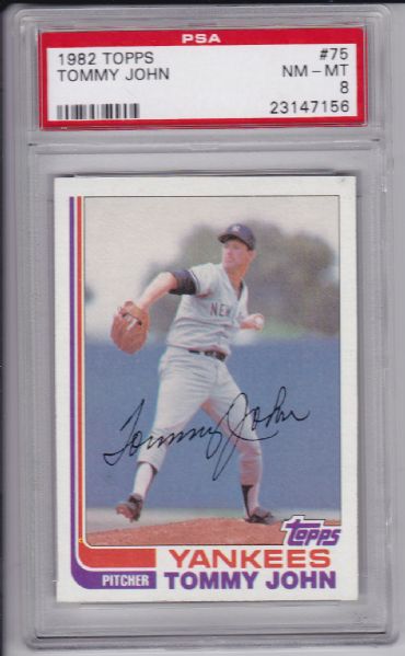 1982 TOPPS #75 TOMMY JOHN PSA 8