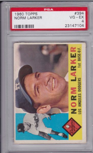 1960 TOPPS #394 NORM LARKER PSA 4