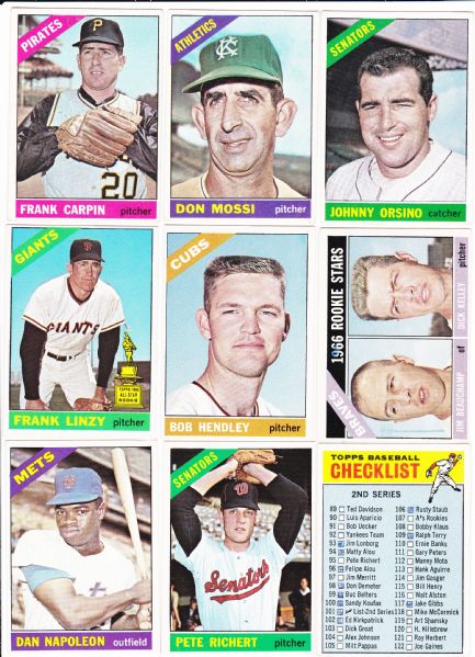 1966 TOPPS BASEBALL LOT OF 82 CARDS NO DUPLICATES 