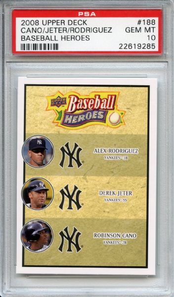 2008 U.D. BASEBALL HEROES #188 JETER AROD CANO PSA 10