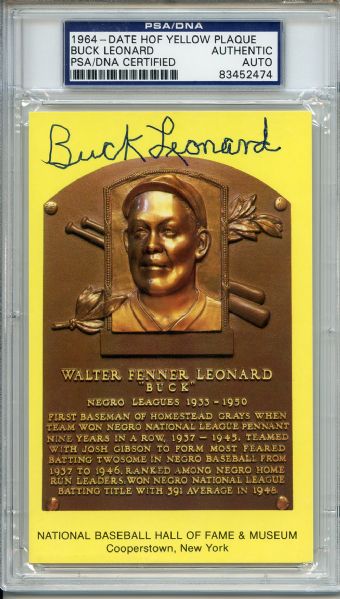 1964 HOF POSTCARD YELLOW SIGNED BUCK LEONARD PSA/DNA