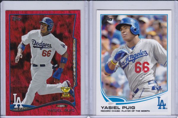 YASIEL PUIG 2 CARD TOPPS LOT 2013 2014 RED BORDER