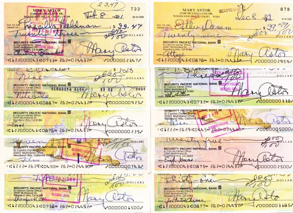 LOT OF 10 - MARY ASTOR SIGNED CHECKS