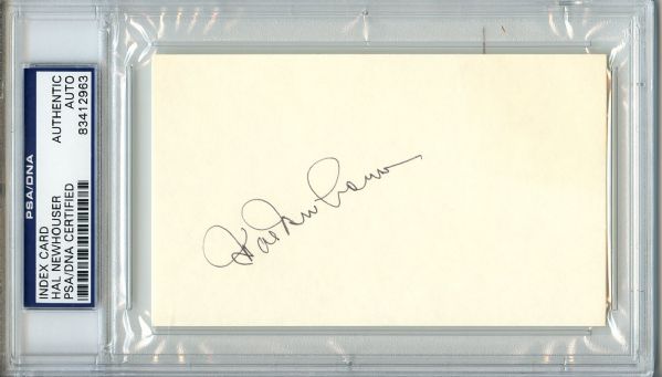 HAL NEWHOUSER SIGNED INDEX CARD PSA/DNA