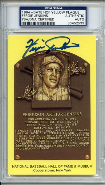 1964 HOF PLAQUE POSTCARD FERGIE JENKINS PSA/DNA