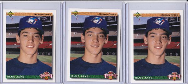 1992 UPPER DECK #55 SHAWN GREEN ROOKIE CARD LOT OF 3