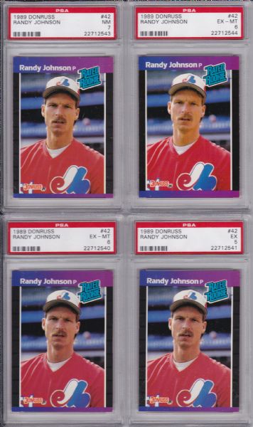 1989 DONRUSS #42 RANDY JOHNSON ROOKIE LOT OF 4 ALL PSA