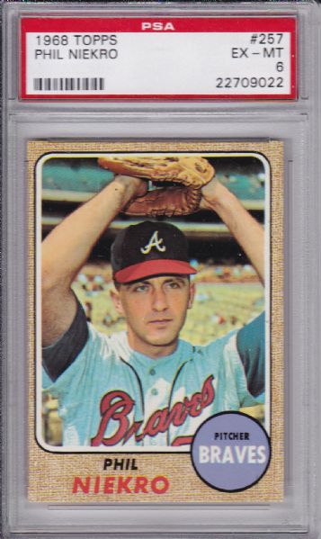 1968 TOPPS #257 PHIL NIEKRO PSA 6