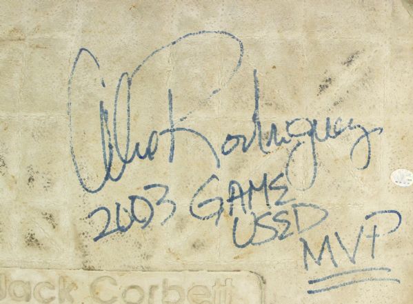 ALEX RODRIGUEZ SIGNED & INSCRIBED GAME USED BASE FROM 2003 MVP YEAR JSA