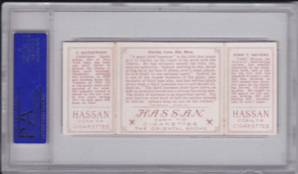 1912 T202 HASSAN CHRISTY MATHEWSON/MEYERS (Giants) DEVIN GETS HIS MAN PSA 6