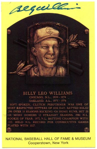 BILLY WILLIAMS SIGNED YELLOW PLAQUE HOF POSTCARD