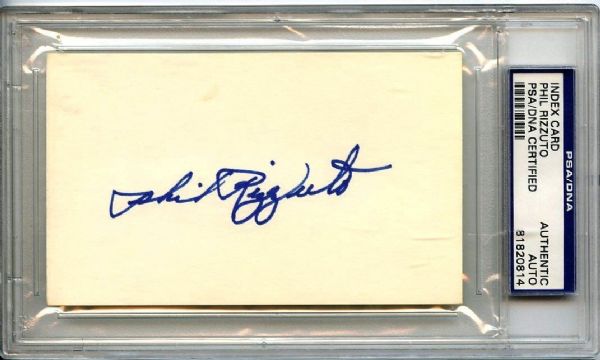 PHIL RIZZUTO SIGNED INDEX CARD PSA/DNA