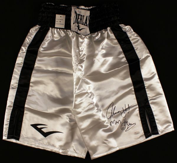 THOMAS THE HIT MAN HEARNS SIGNED BOXING TRUNKS JSA